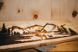 Large wood-burnt picture "Reclaimed wood" rustic (wilderness with deer)